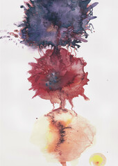 Hand Painted Organic Abstract Watercolor, Symbolic Energy Forms Composition