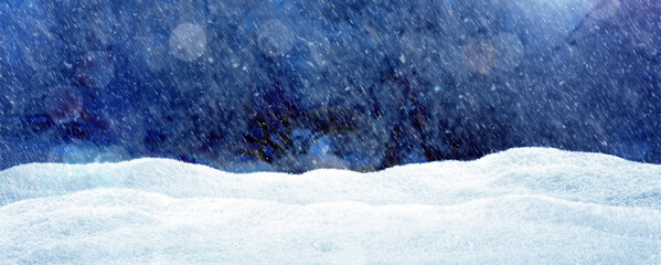 Snowdrifts during blizzard in winter. Banner design