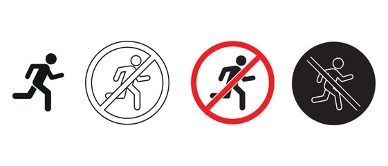 No Running Icon Vector. Person Safety Restriction and Prohibited Action Symbol