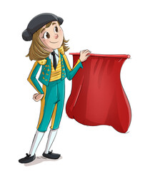 Bullfighter girl, funny isolated drawing
