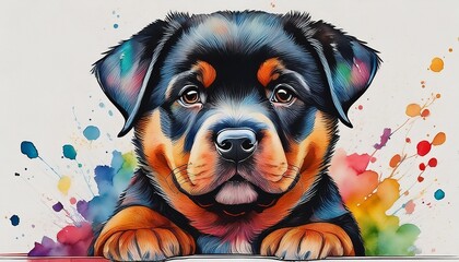 watercolor borders of a colorful rottweiler puppy generative ai art