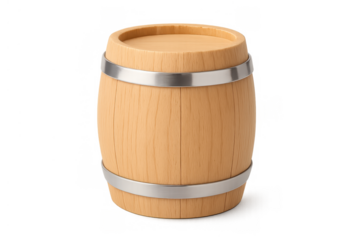Wooden barrel or cask for storing wine, beer, and other alcoholic beverages, isolated on transparent background