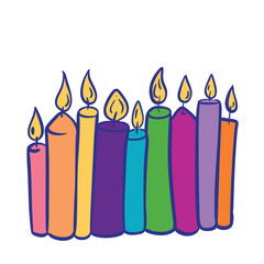 Colorful Birthday Candles Illustration Isolated on White Background. Colorful birthday candles with glowing flames
