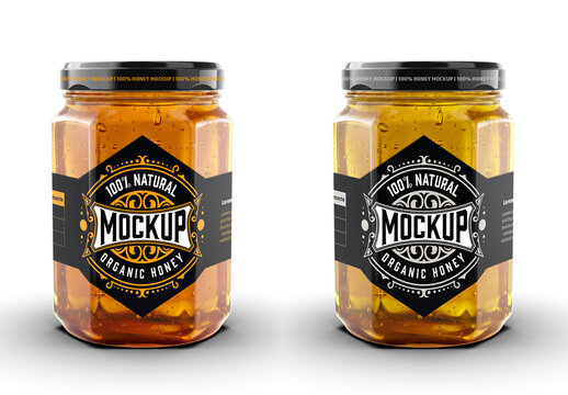 Clear honey jar with black lid