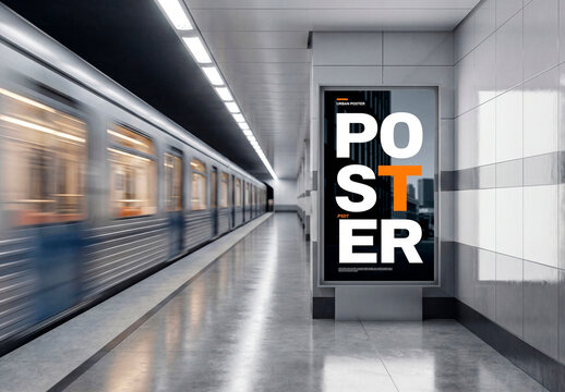 Blank advertising panel in subway station