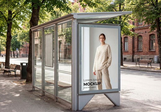 Empty poster at modern bus stop