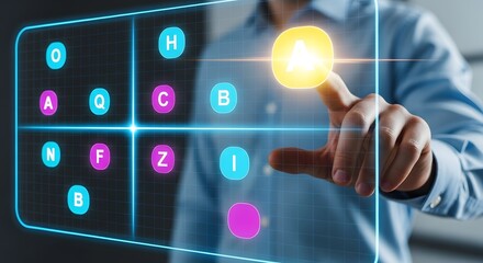 Strategic market analysis on a holographic display, evaluating brand placement and consumer segments for competitive advantage.