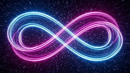 Neon Infinity Symbol Light Trails Pink Blue Energy Flow Abstract Background.