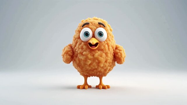 A cartoon chicken nugget stands proudly with a huge grin, making a slow thumbs-up gesture on a white background.