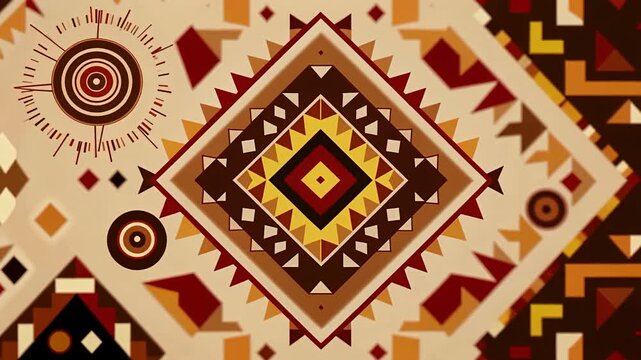 Vibrant geometric tribal pattern in warm tones video loop.