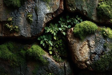 Green moss and plants on rocky surface high resolution picture
