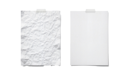 Poster mockup with two A4 sheets, one smooth and clean, the other crumpled without background