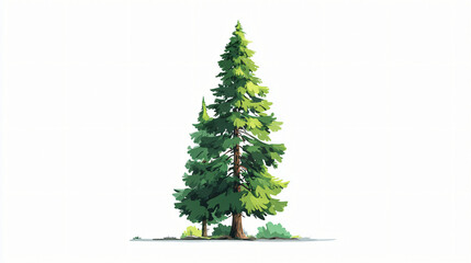 Obraz premium Watercolor illustration of a tall evergreen fir tree isolated on white background