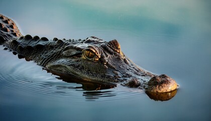 Obraz premium the alligator floating in the water balanced symmetry expressive facial features contrast focused photos