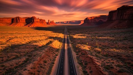 Monument Valley Sunset Road Trip Dramatic Sky Desert Landscape.