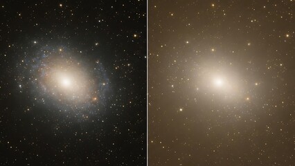 Contrasting galactic structures A bright spiral and a smooth elliptical galaxy in the vastness of space