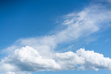 Bright Blue Sky with Fluffy White Cumulus Clouds. High quality photo