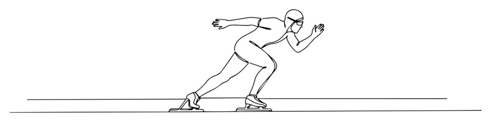 Fototapeta premium continuous one line drawing of a professional speed skater in action