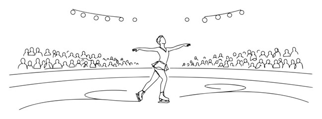 figure skater performing in arena line art vector illustration © Wieslaw