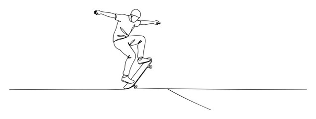 Fototapeta premium one continuous line drawing of skateboarder doing a trick