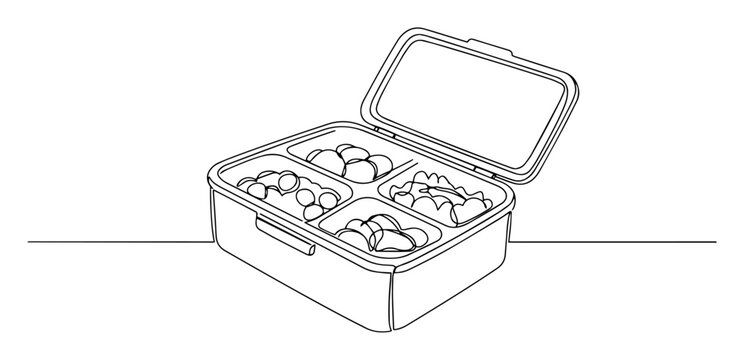 single continuous line drawing of bento lunch box