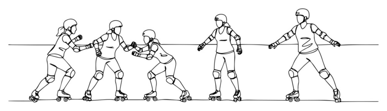 roller derby skaters blocking in formation outline vector