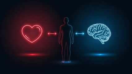 Heart versus mind decision concept symbolizing emotional and logical choices