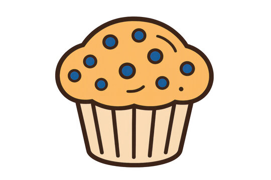 Blueberry muffin icon flat cartoon style illustrating sweet baked goods, dessert food, or breakfast snack