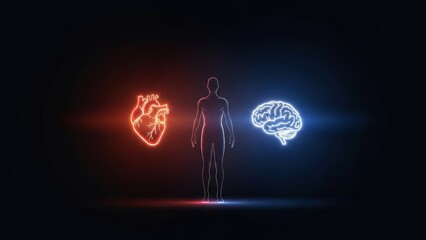 Heart versus mind decision concept symbolizing emotional and logical choices