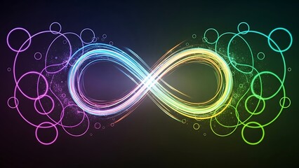 Rainbow Infinity Symbol with Circles - Digital Art.