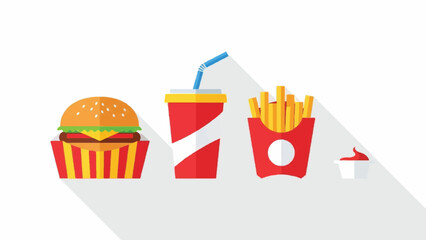 A fast food meal consisting of a burger, fries, and a drink is displayed on a clean white background.