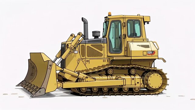 Industrial Bulldozer in Yellow Construction Machine Action.