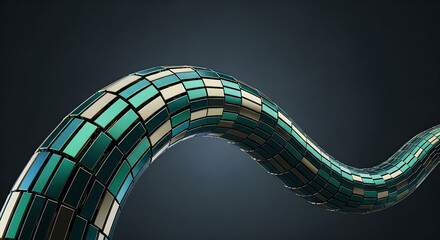 Abstract Geometric Wave Metallic Green Gold Tiles 3D Render