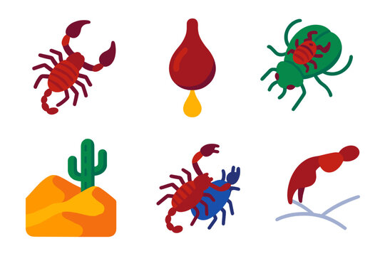 Pseudoscorpions Vector Icons. Isometric vector illustration set Pseudoscorpions: desert pseudoscorpions, venom glands, phoretic