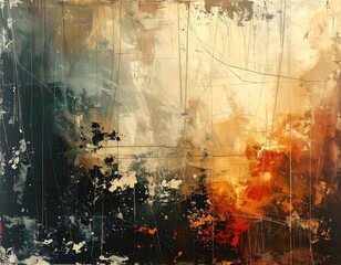 Impasto painting, abstract mix of blue, yellow, white, and red. Dark to light gradients with scratchy textured lines