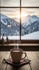 cup of coffee on wooden table