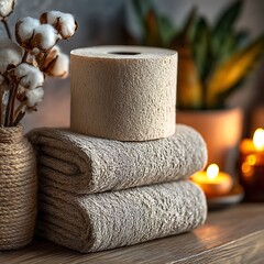 Luxury spa towels and bamboo toilet paper high resolution picture