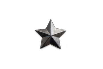 Silver metallic five-pointed star icon on transparent background