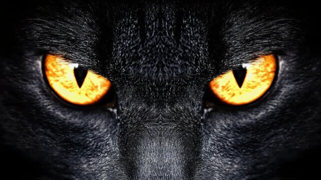 An up-close video of an intense predator with fiery eyes, emphasizing the sharp features and menacing gaze.
