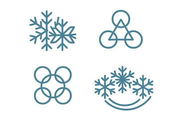 Winter Teamwork Icons. Line style icons of silent winter teamwork: overlapping snowflakes, joined circles of frost, subtle