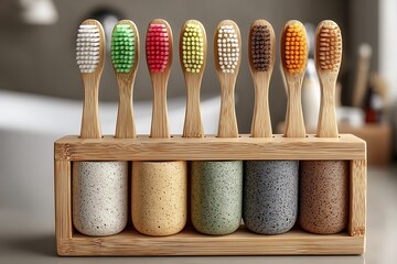Minimal bamboo toothbrush holder design high resolution picture