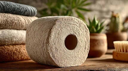 Minimalist bamboo toilet paper in bright color palette high resolution picture