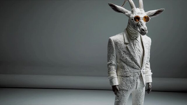 Goat wearing tailored suit surreal fashion concept