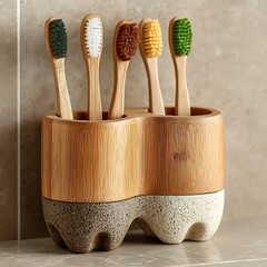 Minimalist bamboo toothbrush stone decor high resolution picture