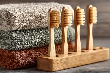 Minimalist bamboo toothbrush with rainbow bristles high resolution picture