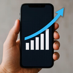 hand holding a smartphone with a graph chart on it