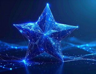 Luminescent blue star, digital rendering. Glowing points and lines form complex structure against a blurred, dark backdrop