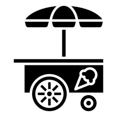 Ice cream cart with umbrella glyph solid icon