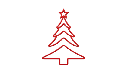 Simple Red Vector Christmas Tree Icon with Star Isolated on White