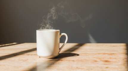 Soft morning sunlight through sheer curtains, minimal warm background